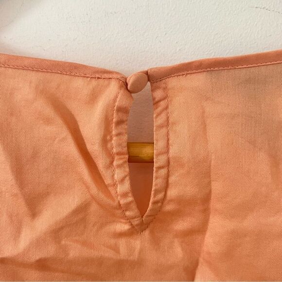 Talbots Peach Orange Ruffled Round Neck Cotton Sleeveless Blouse - Picture 3 of 8